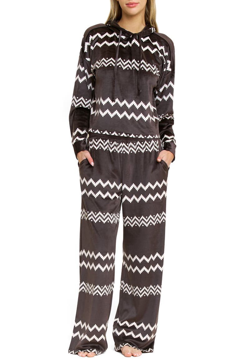 Simply Cozy Hoodie and Pants Loungewear Set, Main, color, LICORICE GEO FAIR ISLE