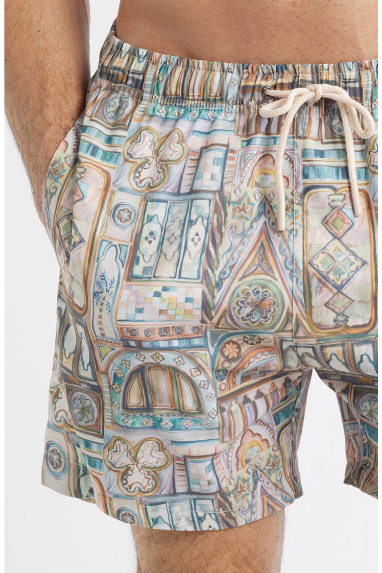 Printed Swim Trunks, Alternate, color, BEIGE MULTI
