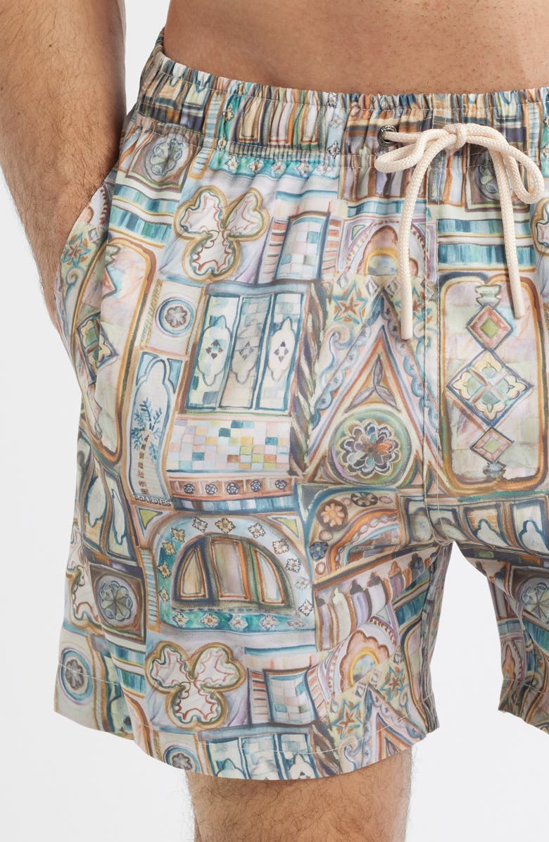 Boardies Printed Swim Trunks, Alternate, color, Beige Multi