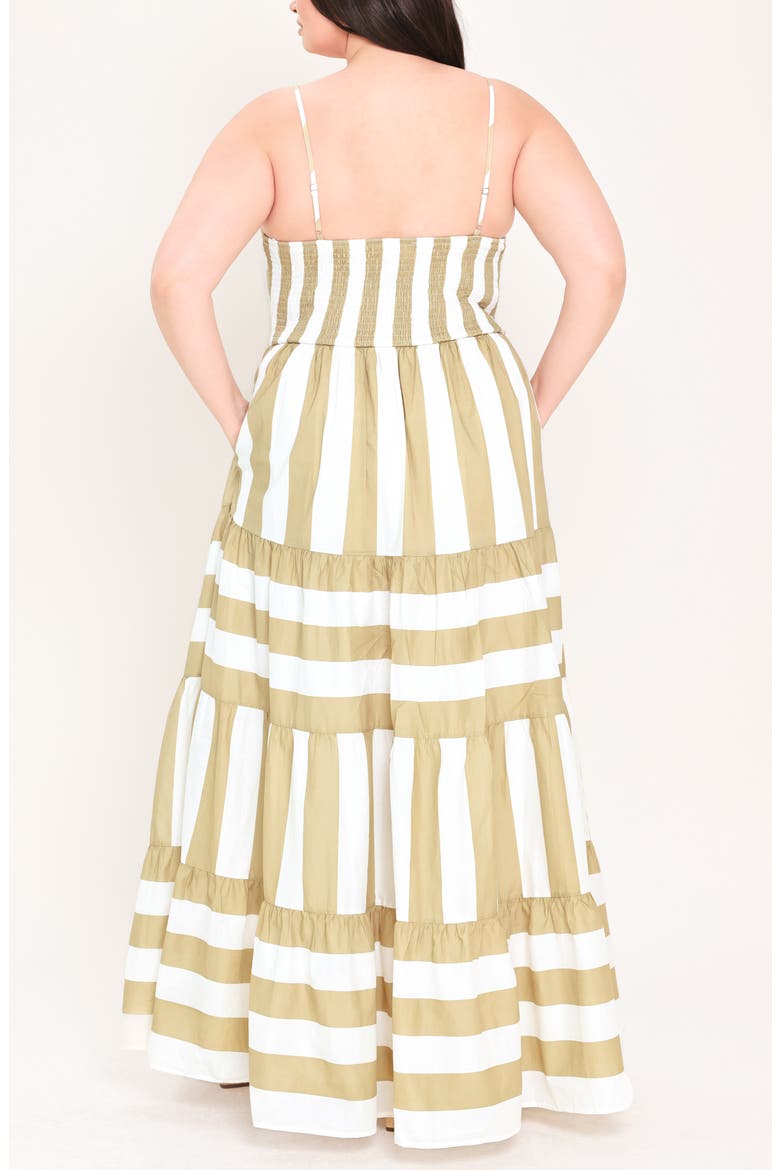 Striped Tiered Cotton Maxi Dress, Alternate, color, TAUPE WHITE