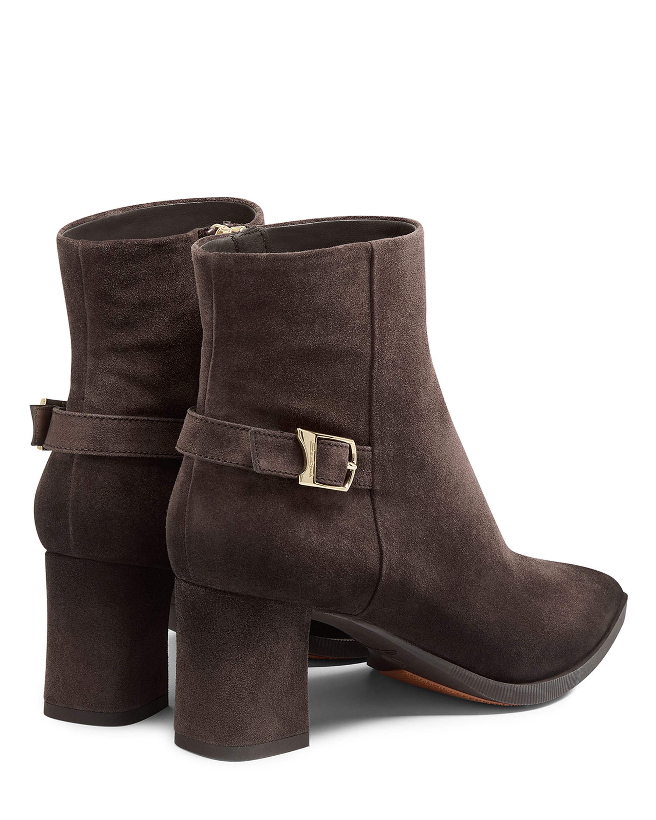 Women's Suede Mid-Heel Ankle Boot with Decorative Strap, Alternate, color, Dark Brown