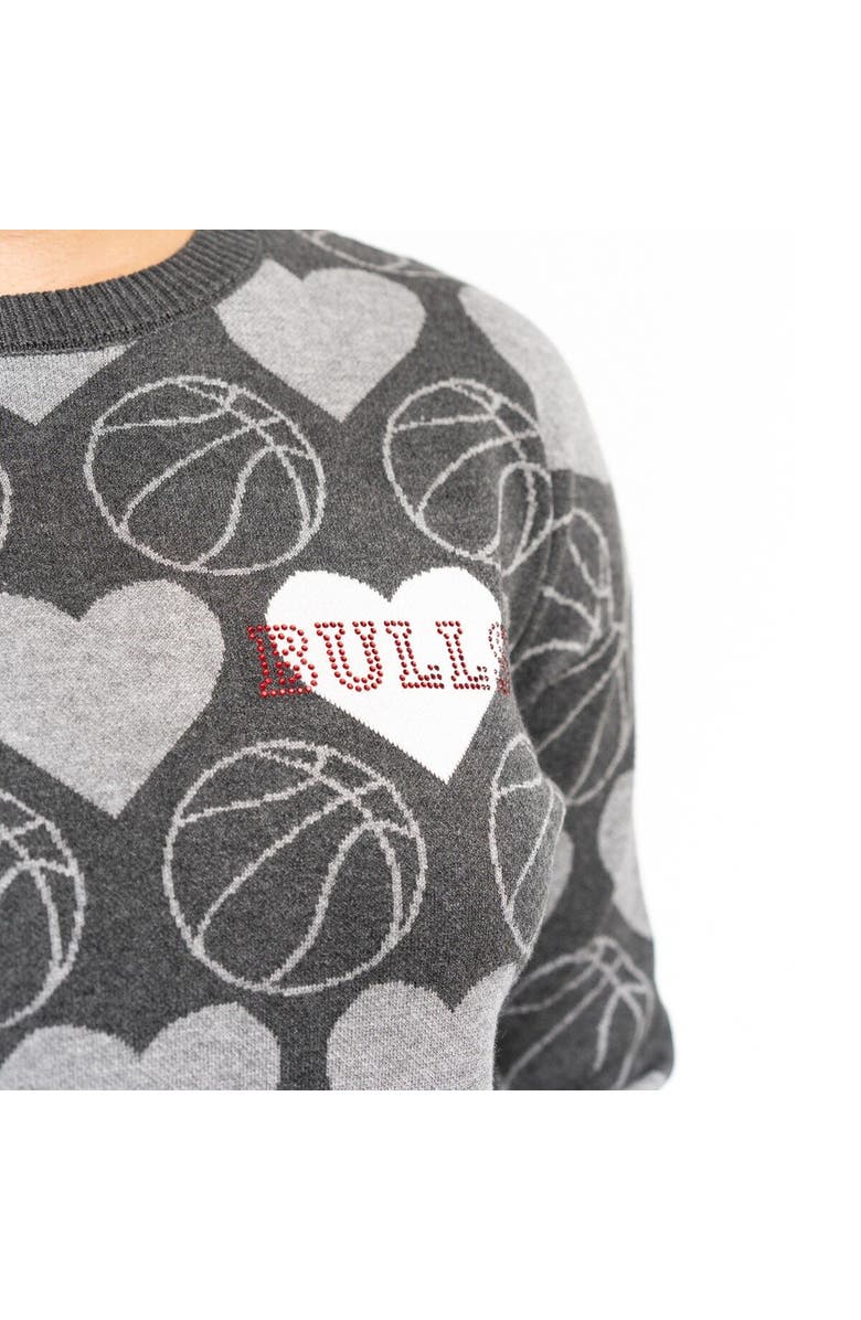 LUSSO Women's Lusso Charcoal Chicago Bulls Basketball Love Swarovski Crystal Intarsia Pullover Sweater, Alternate, color, Charcoal