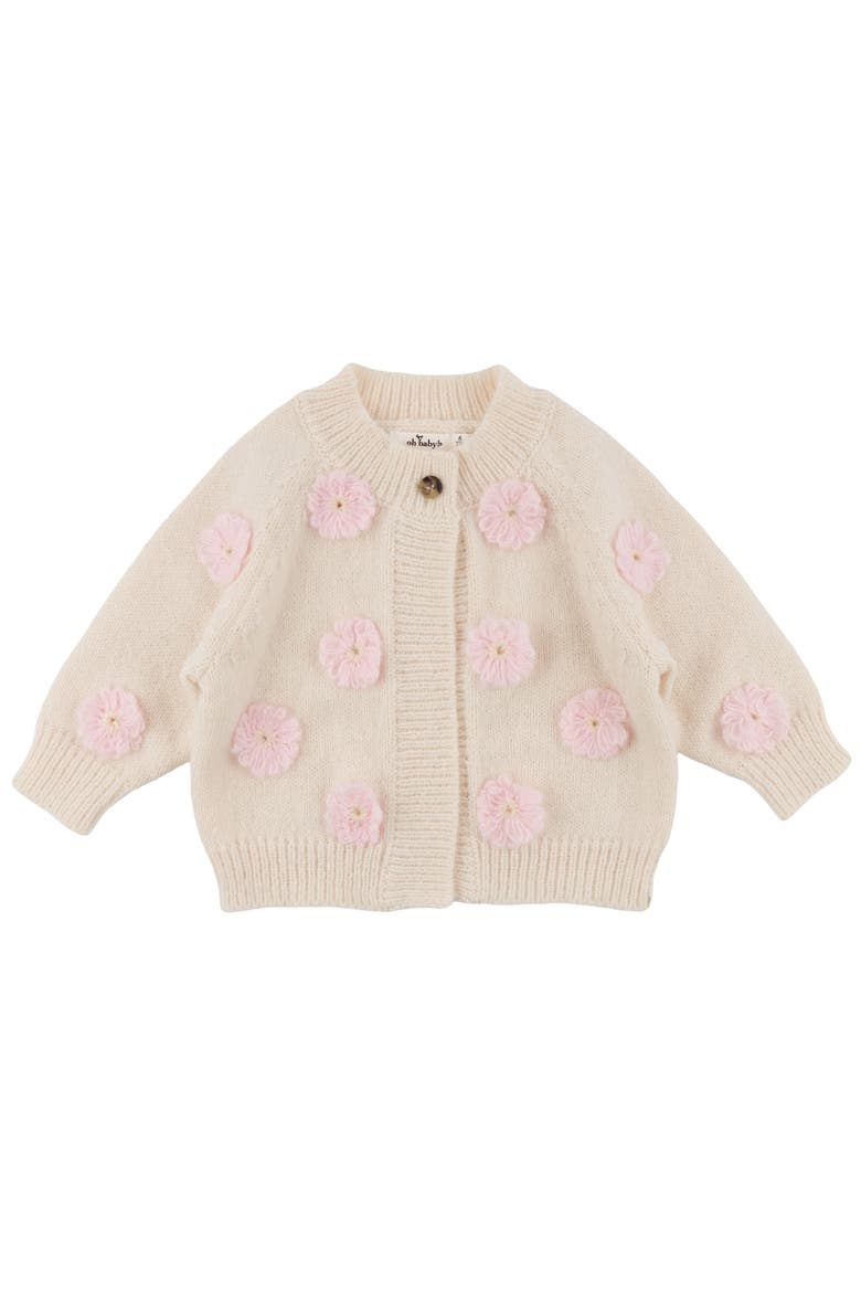 Scandi Flower Cardigan-Toddler, Little Kid, Main, color, Cream