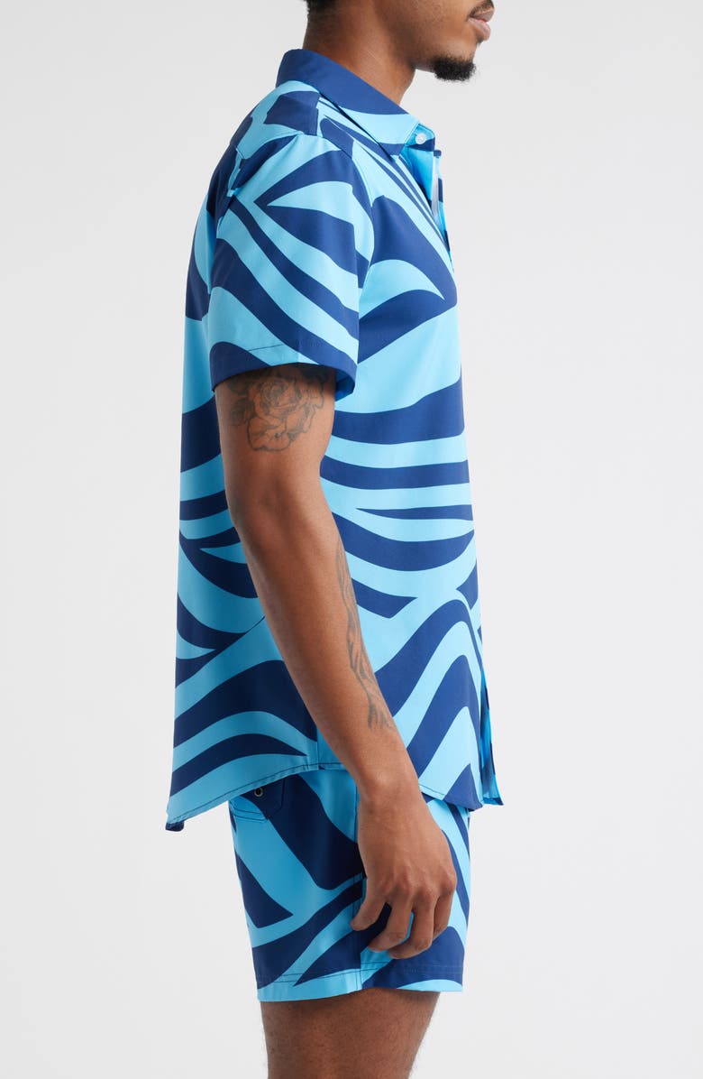 MAVRANS Wave Weekend Short Sleeve Performance Button-Up Shirt, Alternate, color, Blue