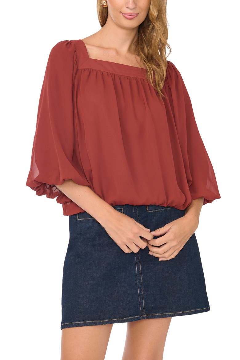 Square Neck Bubble Blouse, Main, color, FIRED BRICK
