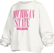 PRESSBOX Women's Pressbox White Michigan State Spartans Sutton Janise Waist Length Oversized Pullover Sweatshirt