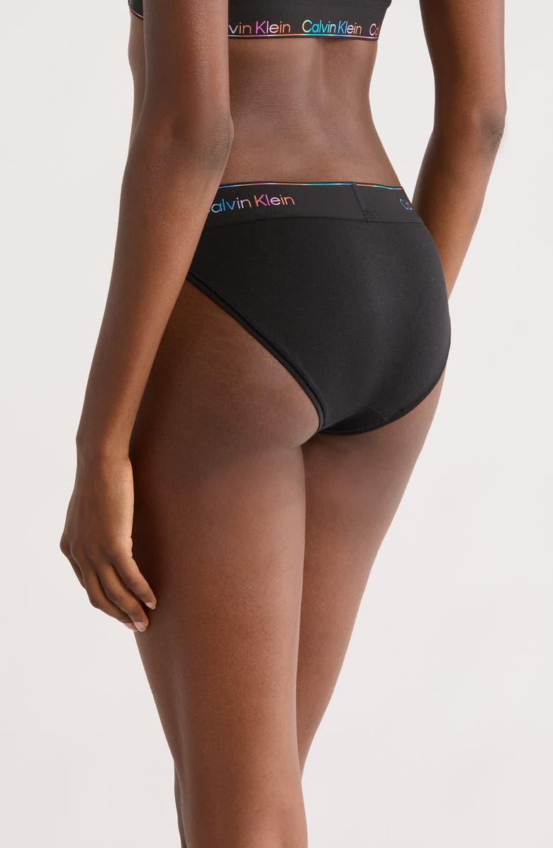 Calvin Klein Icon Pride Cotton Blend Bikini Bottoms, Alternate, color, Black