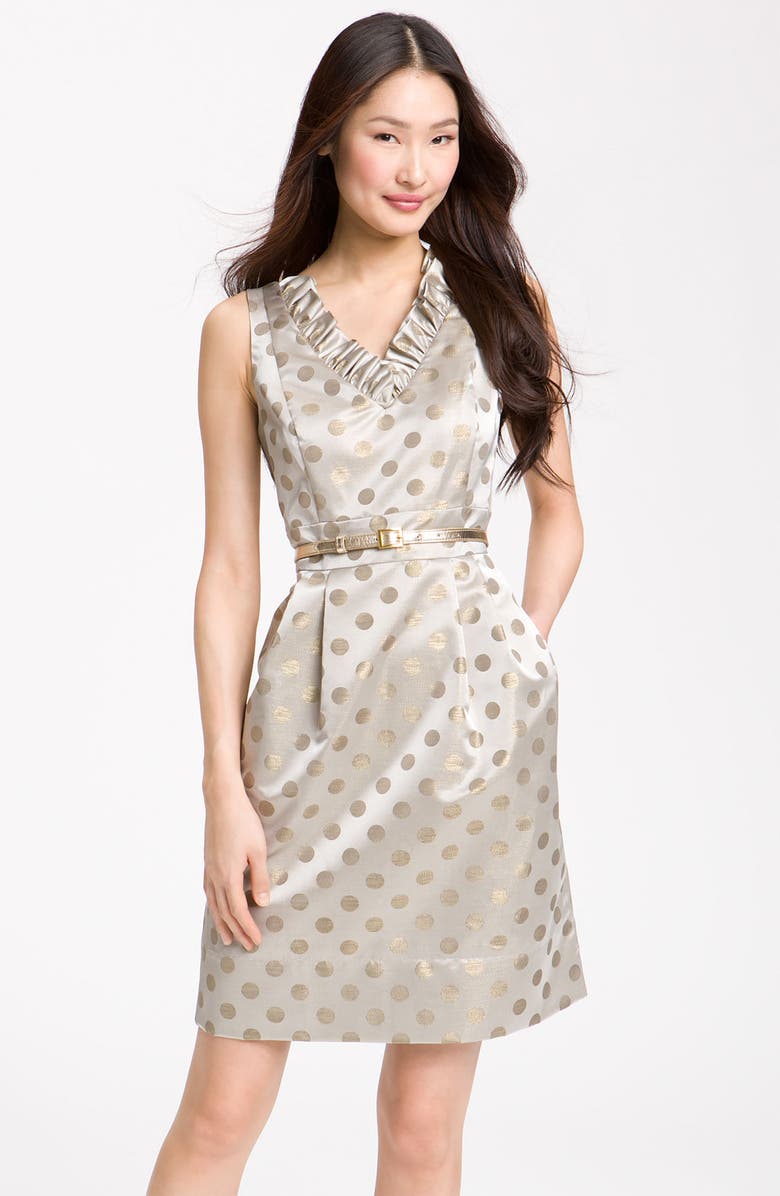 Eliza J Belted Ruffle Satin Sheath Dress, Main, color, 