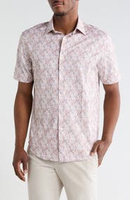 Bugatchi Short Sleeve Stretch Cotton Button-Up Shirt