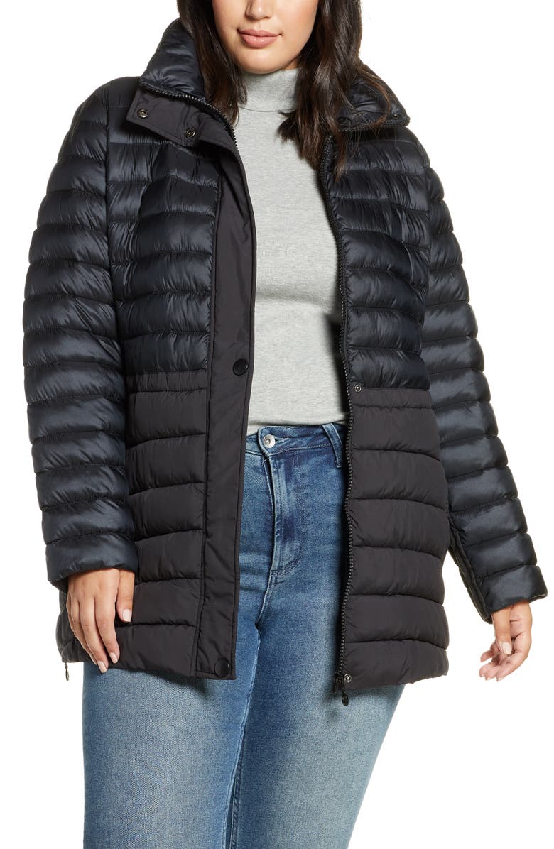 Bernardo Mixed Media Packable Puffer Jacket, Main, color,