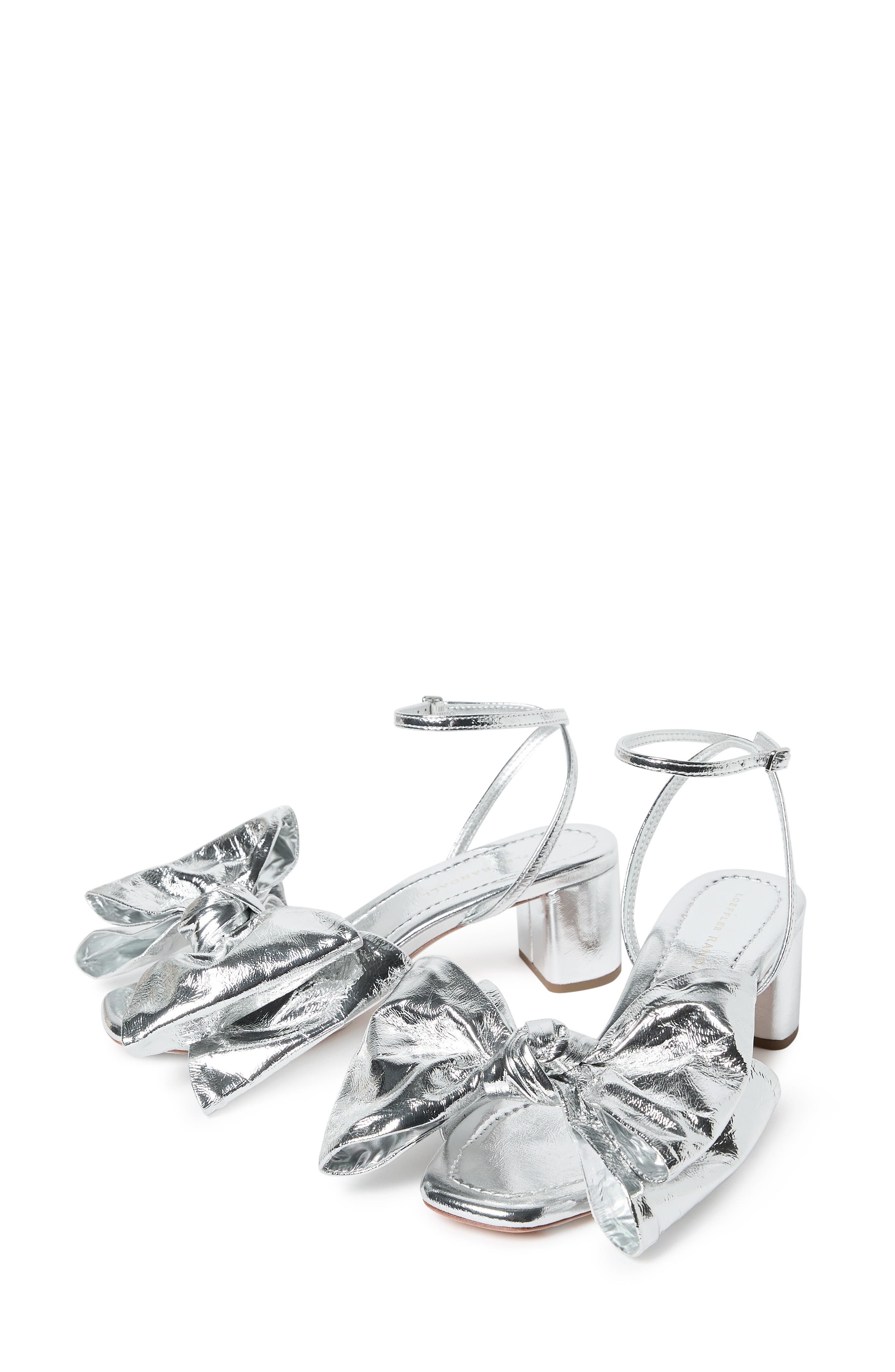 Loeffler Randall <p>Carmen Leather Bow Sandal (Women)</p>, Alternate, color, Silver