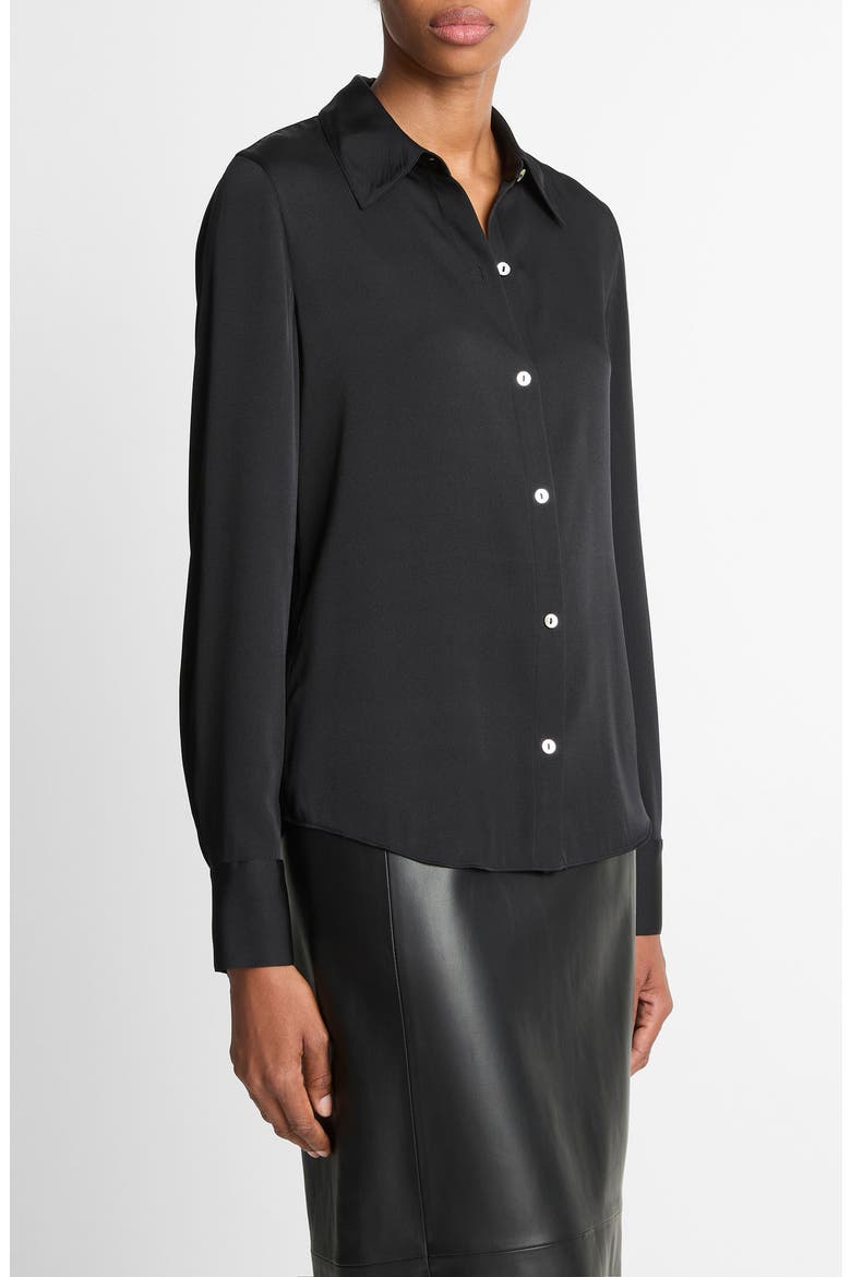 Slim Fit Silk Blend Button-Up Shirt, Alternate, color, BLACK