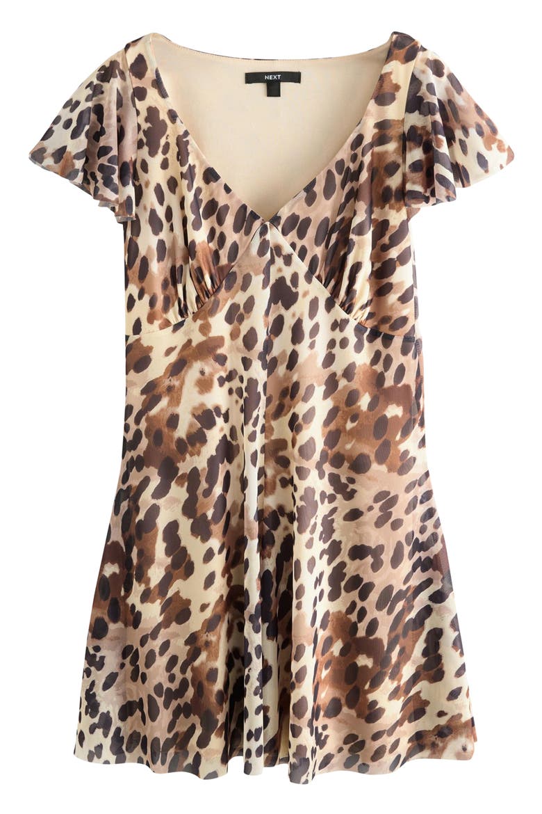 Cow Print Mesh Minidress, Alternate, color, BROWN