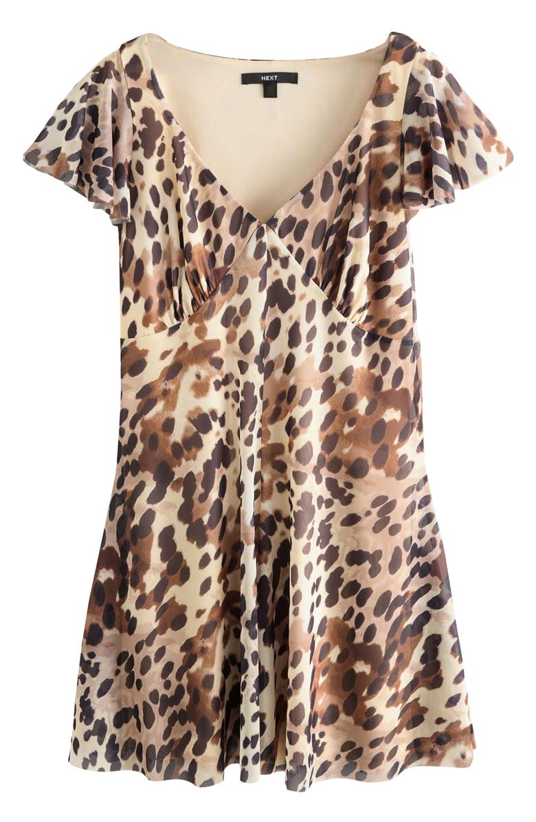 NEXT Cow Print Mesh Minidress, Alternate, color, Brown