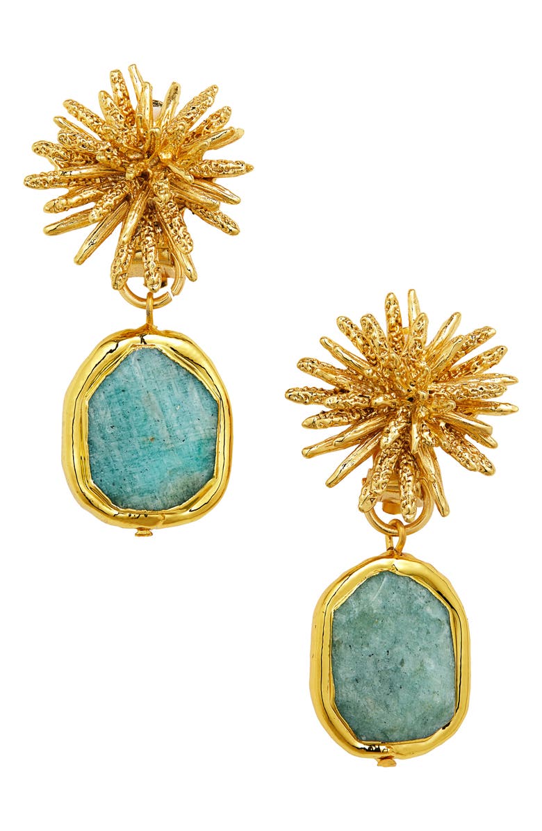 Karine Sultan Amazonite Starburst Clip-On Earrings, Main, color, Gold