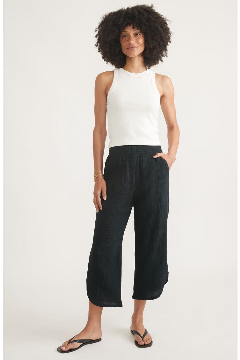 Corinne Wide Leg Double Cloth Cotton Pants, Alternate, color, FADED BLACK