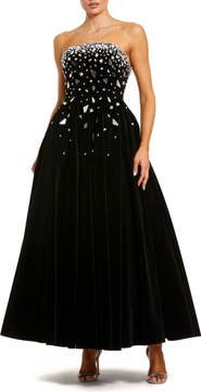 Mac Duggal Embellished Velvet Strapless A Line Ankle Dress