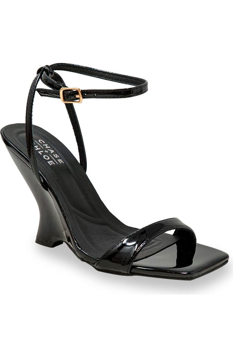 CHASE AND CHLOE Alia Wedge Sandal, Main, color, Black Patent