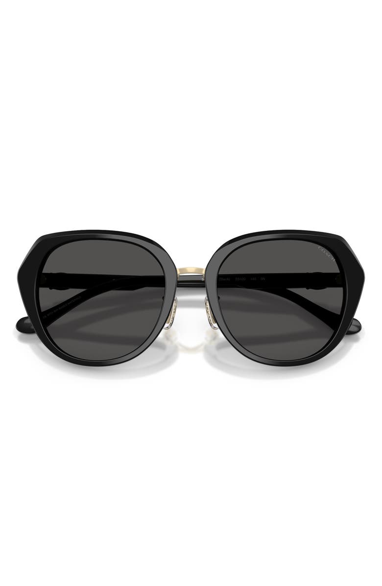 COACH 55mm Irregular Round Sunglasses, Alternate, color, Black / Grey Solid