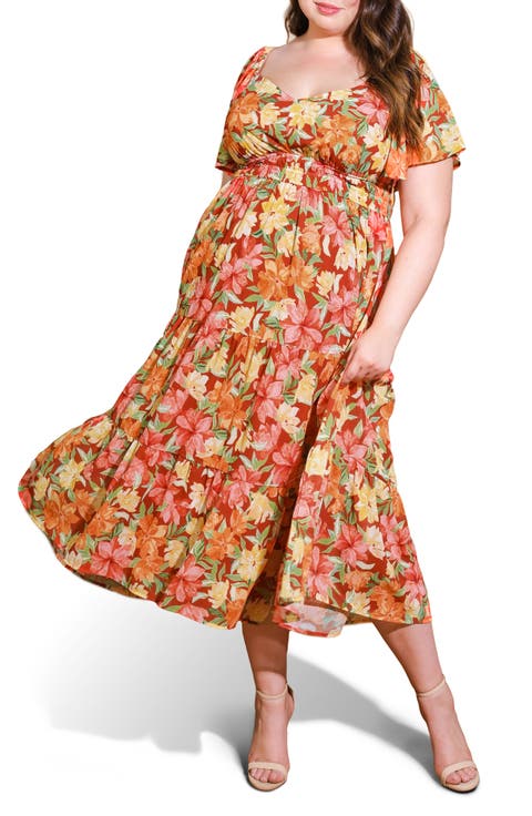 Printed Woven Tiered Maxi Dress (Plus)