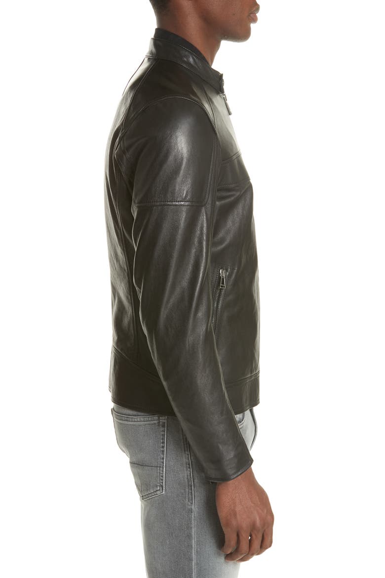 A Racer Leather Moto Jacket, Alternate, color, BLACK