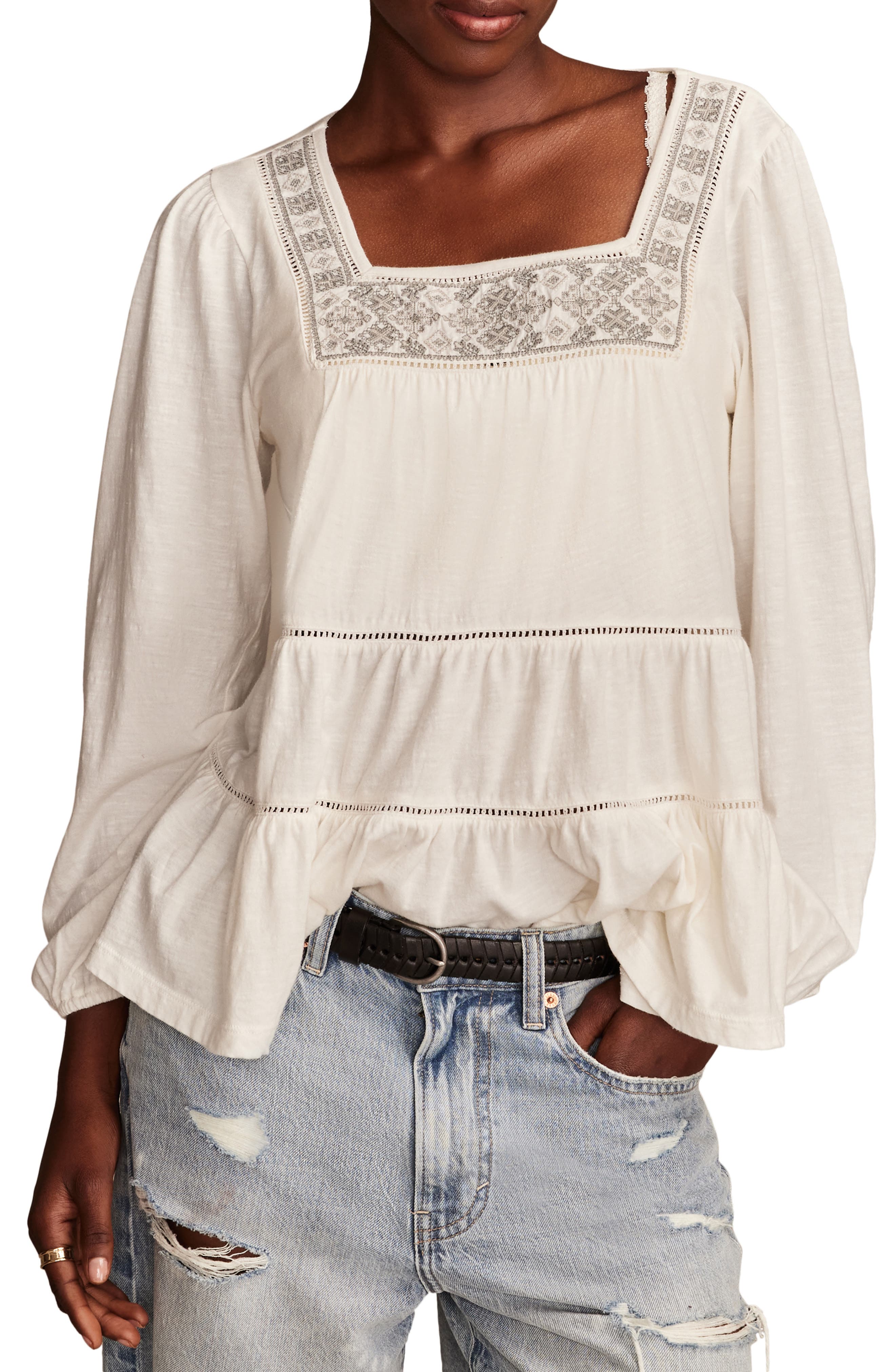 lucky brand white peasant top