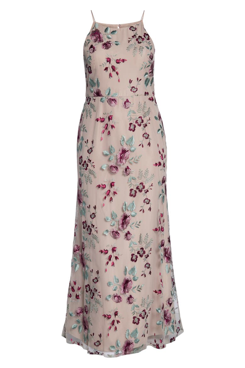 Claire Floral Embroidered Gown, Alternate, color, BERRY VINTAGE IRIS