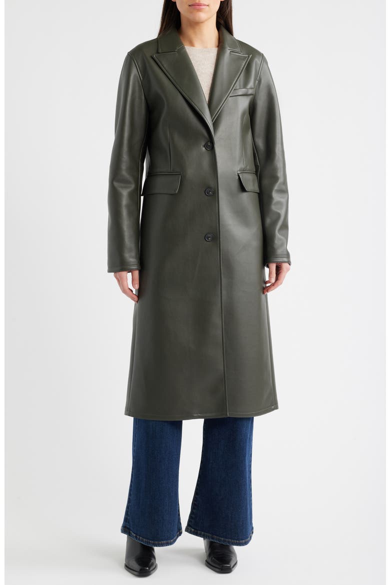 Longline Faux Leather Coat, Main, color, GREY / HEATHER GREY