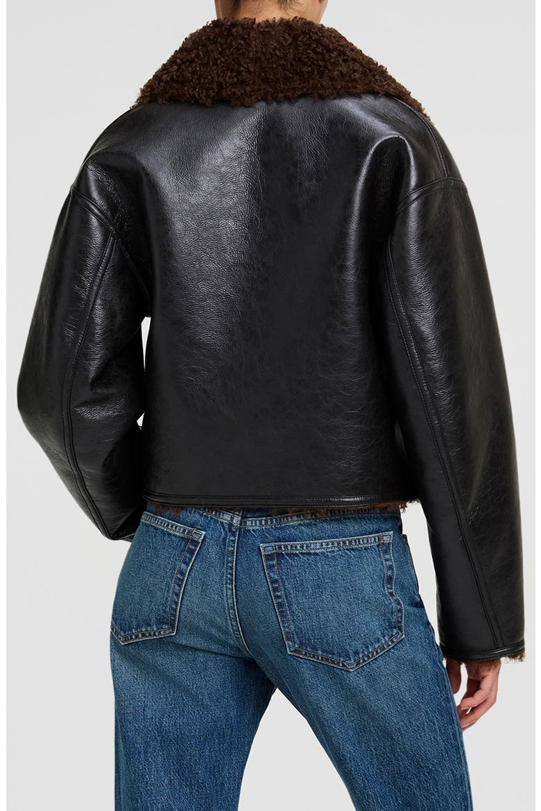 Stella Faux Leather Jacket with Faux Shearling Collar, Alternate, color, DEEPEST BROWN/ PILOT BROWN