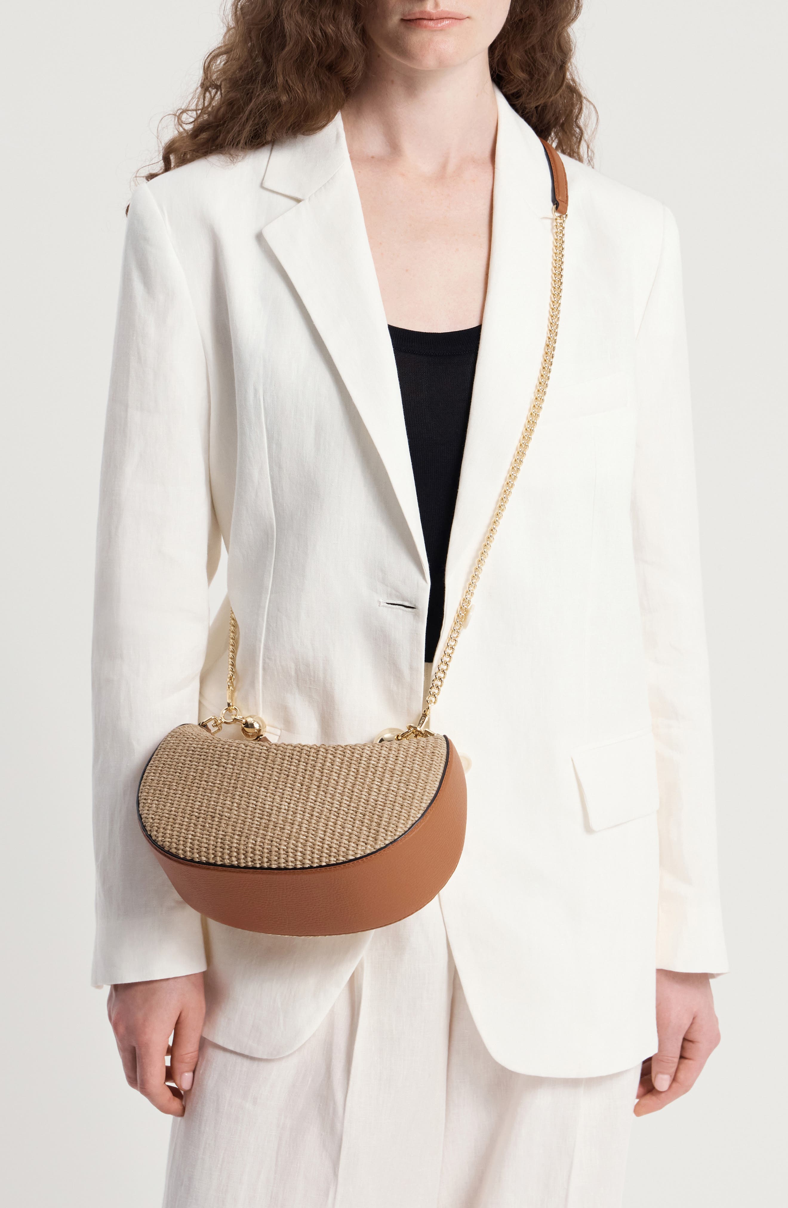 Mini Crescent Moon Woven Raffia Shoulder Bag, Alternate, color, TAN/ NATURAL
