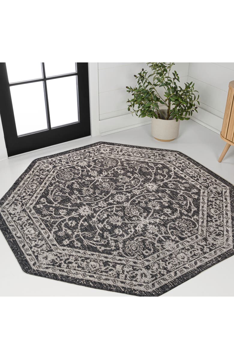 JONATHAN Y Palazzo Vine and Border Textured Weave Octagon Indoor/Outdoor Area Rug, Alternate, color, Black/Gray