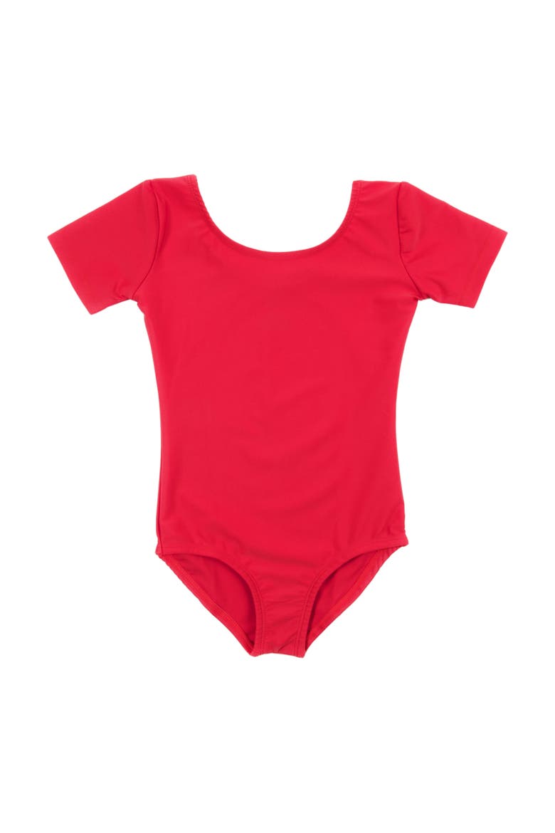 Girls Short Sleeve Leotard, Main, color, RED