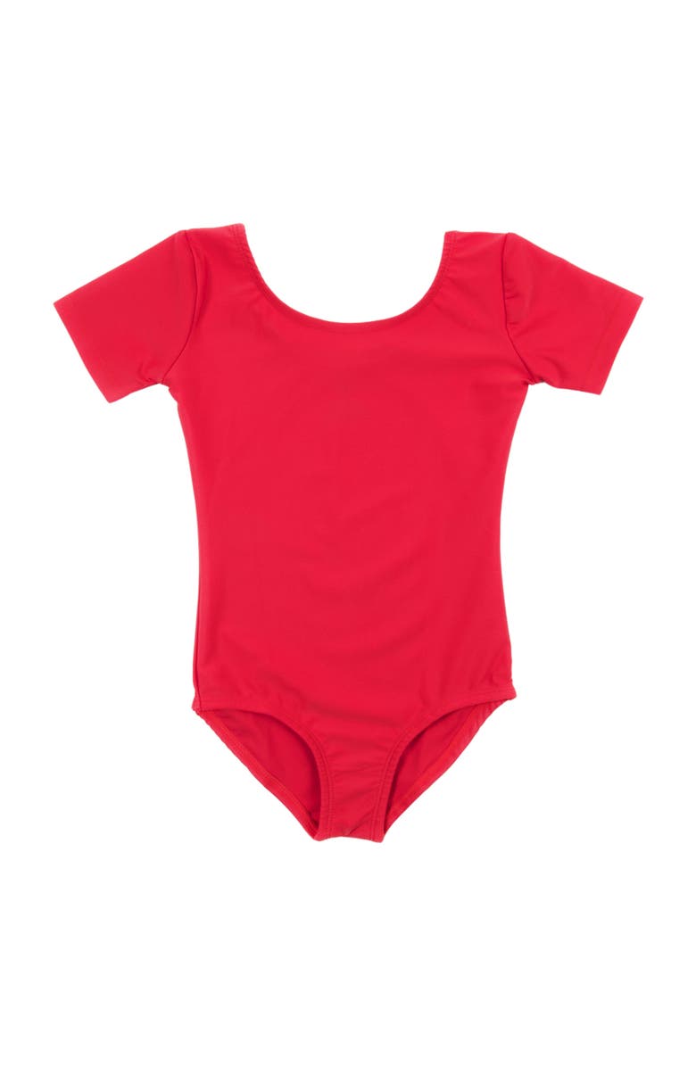 Leveret Girls Short Sleeve Leotard, Main, color, Red