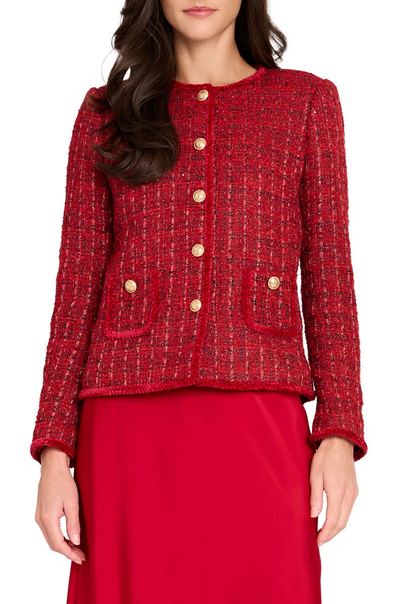 Tahari ASL Bouclé Jacket, Main, color, Red Multi