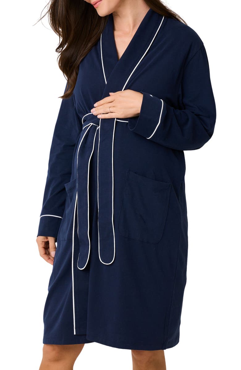 Petite Plume The Hospital Stay Luxe Maternity/Nursing Robe, Nightgown, Baby Blanket & Baby Hat Set, Main, color, 