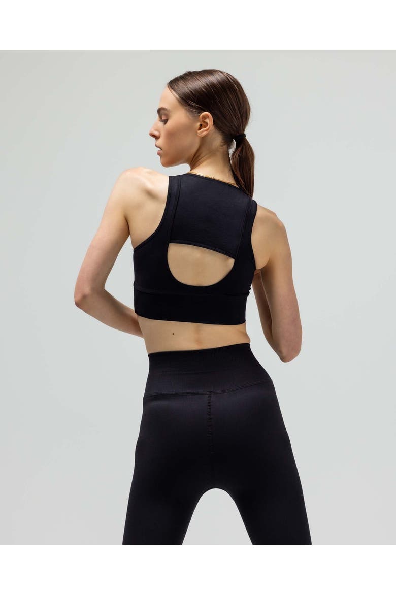 The Jersey Keyhole Sports Bra W/Fused Waist Band, Alternate, color, BLACK