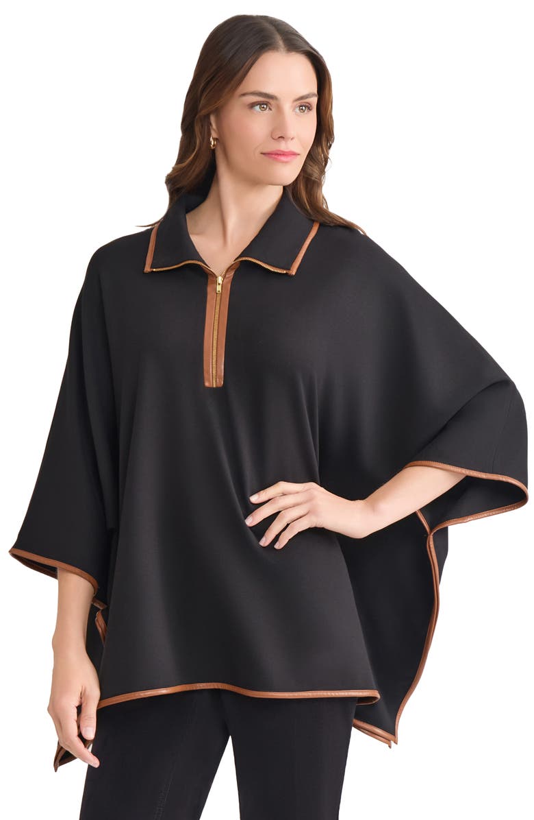 Jones New York Tipped Quarter Zip Poncho, Alternate, color, Jones Black/ Chestnut