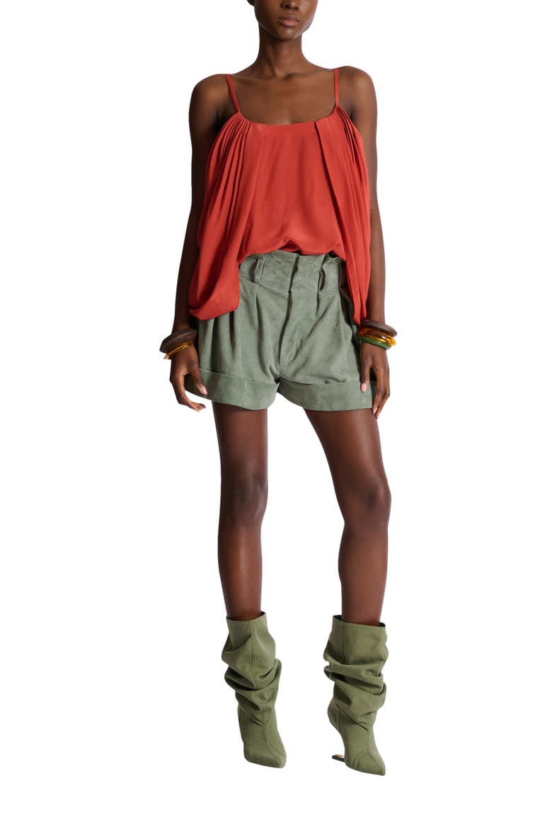 Draped silk crepe top, Alternate, color, red