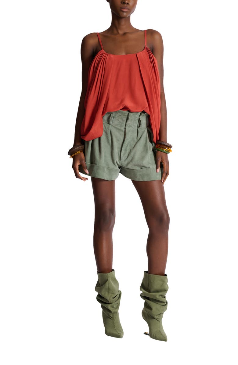 Balmain Draped silk crepe top, Alternate, color, Red