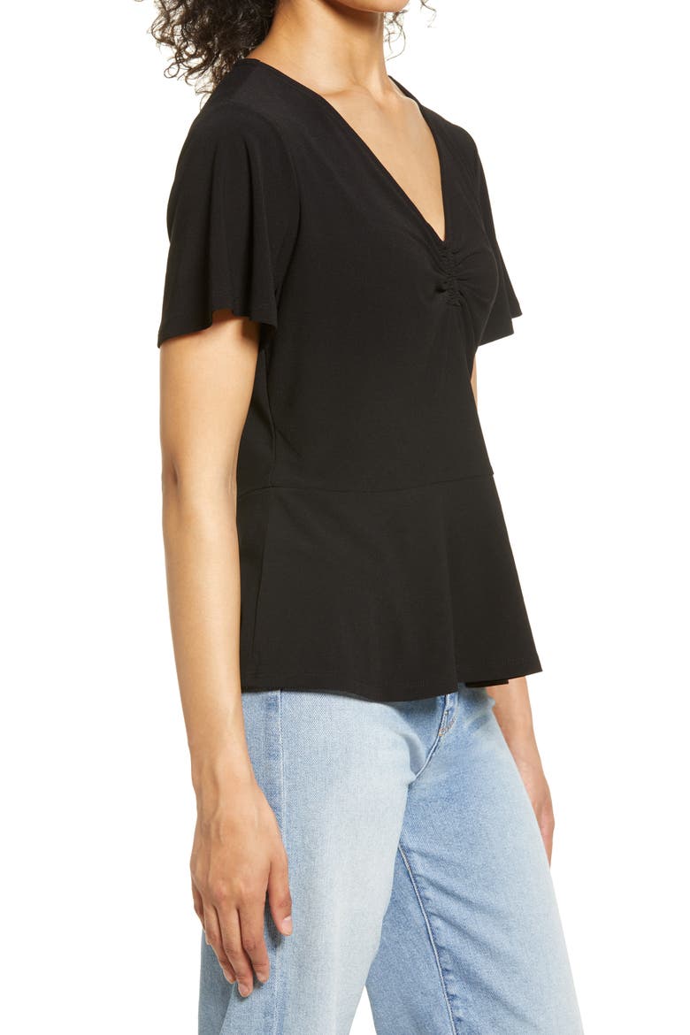 Cinch Front Peplum Top, Alternate, color, BLACK
