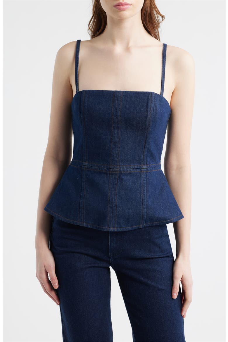 Isabella Denim Peplum Top, Main, color, MIDNIGHT RINSE