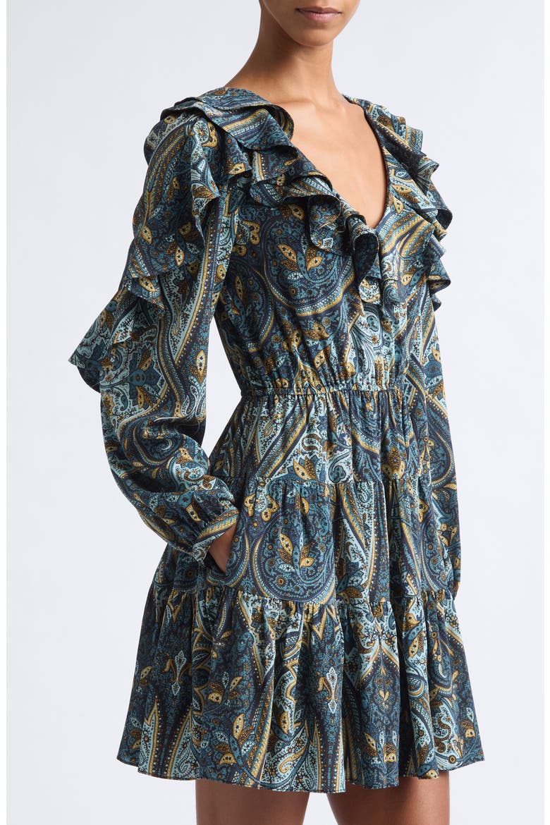 Vivi Long Sleeve Silk Minidress, Alternate, color, PRUSSIAN