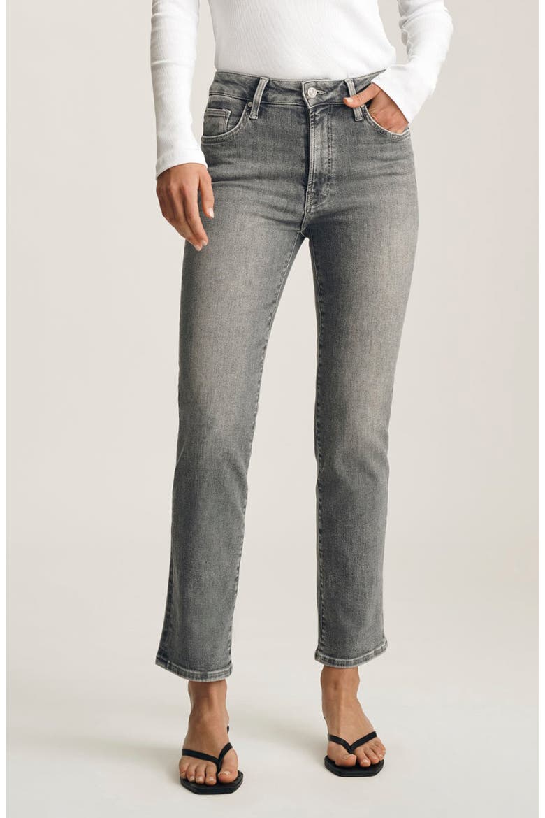 Kendra Mid Rise Straight Leg Jeans, Main, color, GREY USED FLEX BLUE