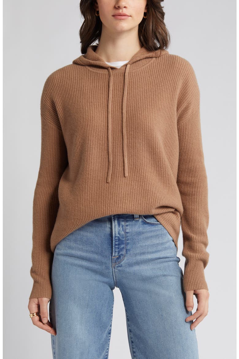 Wool & Cashmere Knit Hoodie, Alternate, color, TAN SMOKE