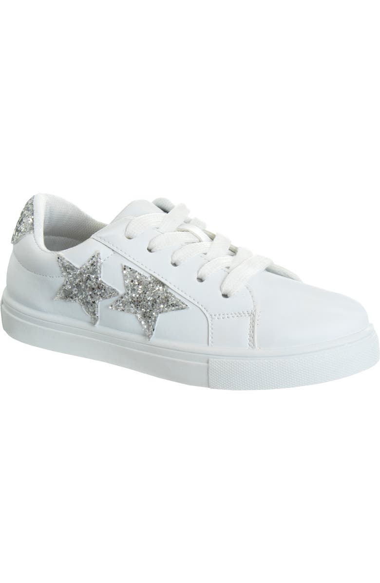 Kensie Girl Lace Up Glittery Casual Sneakers, Main, color, White Silver