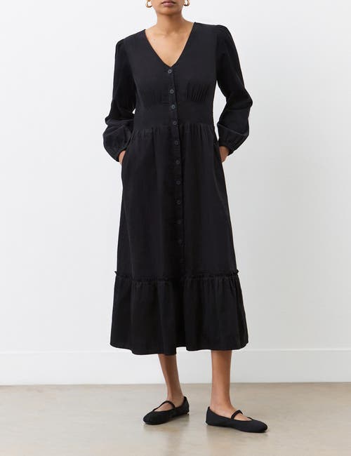 Finery London Arizona Long Sleeve Corduroy Midi Dress In Black
