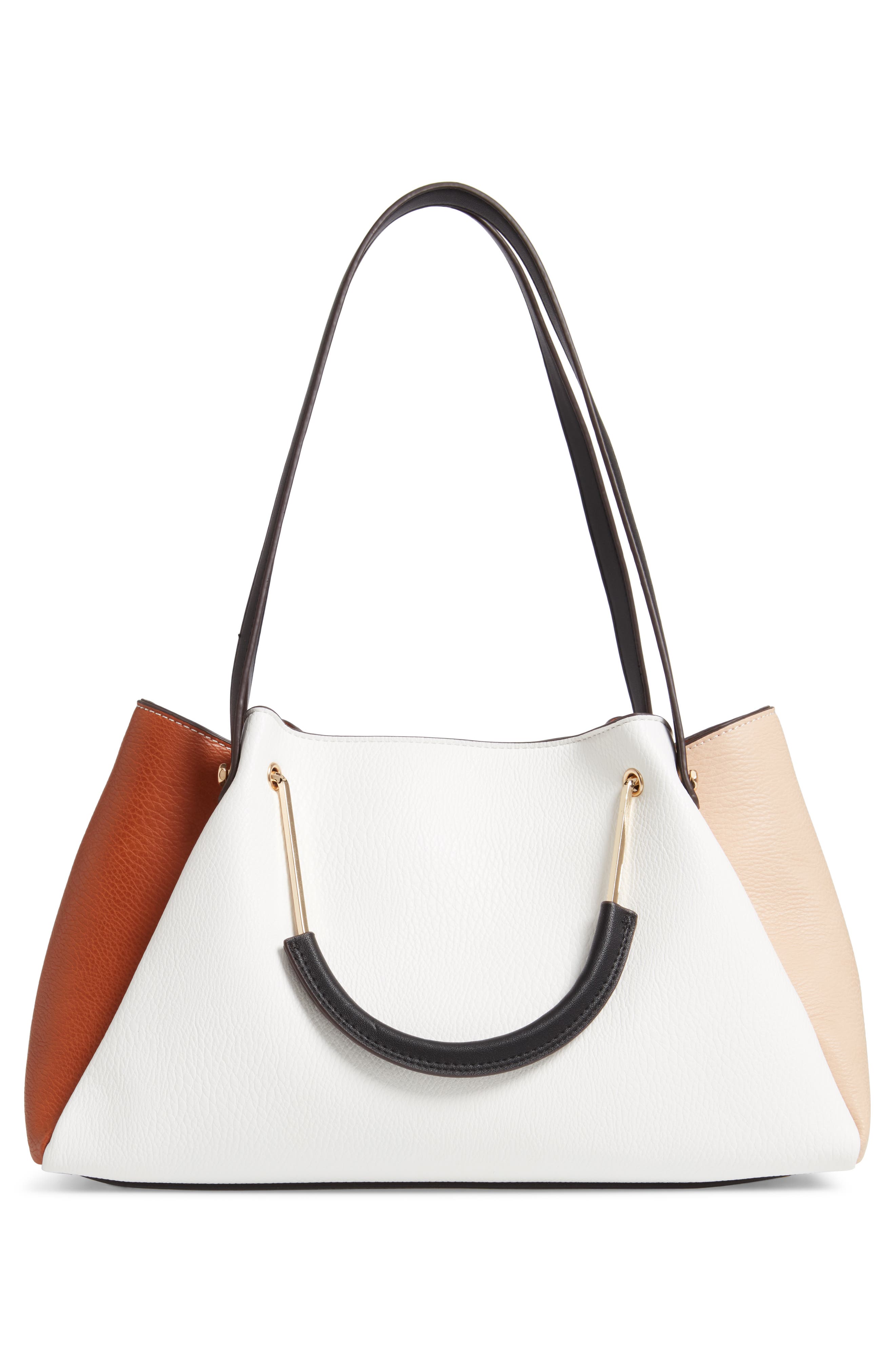 Faux Leather Satchel, Alternate, color, WHITE COMBO