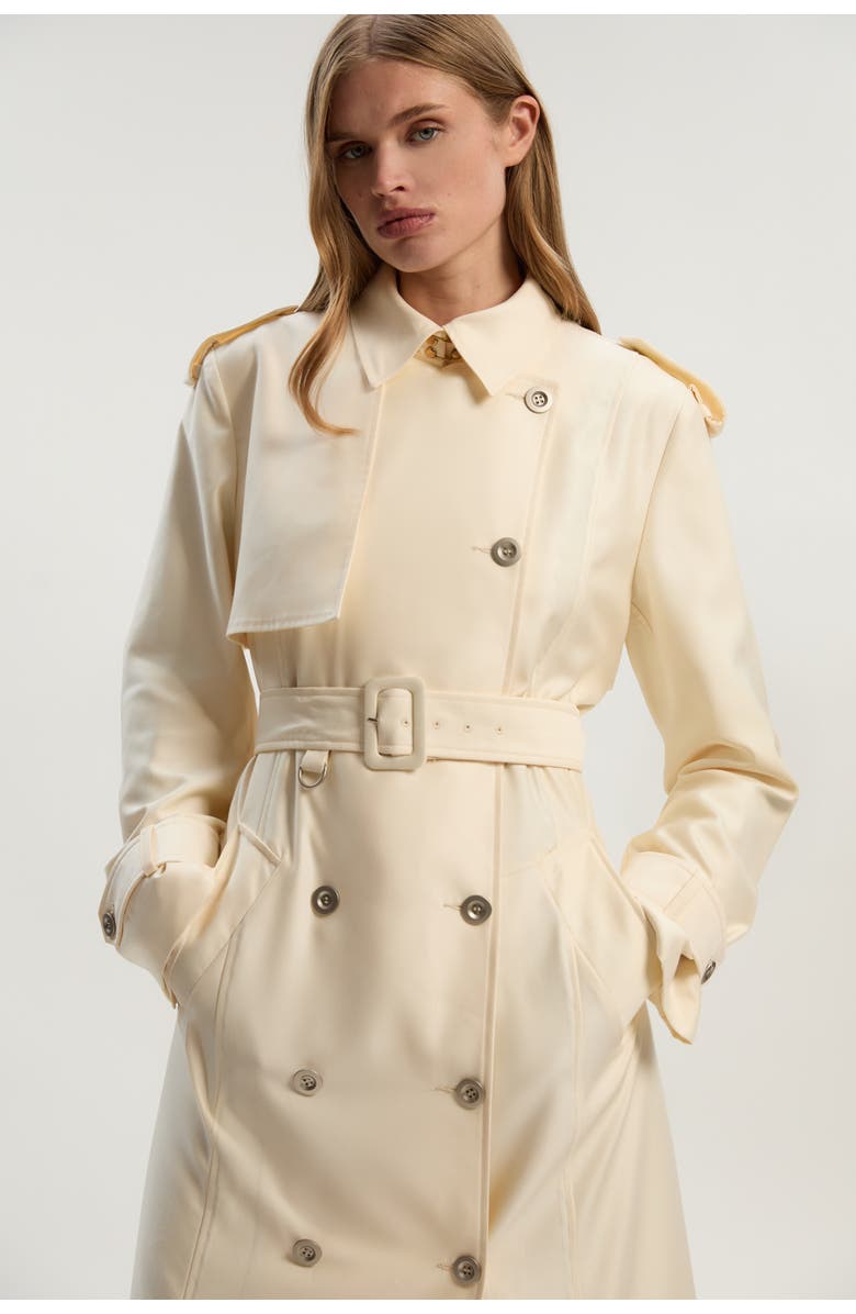 Karen Millen Soft Signature Trench Coat, Alternate, color, Ivory