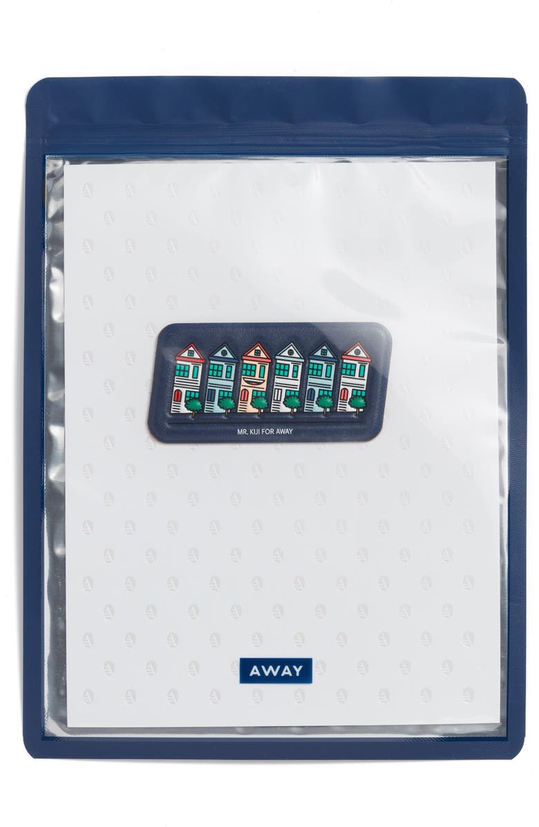 Away x Mr. Kiji Around the World San Francisco Leather Luggage Sticker, Alternate, color,