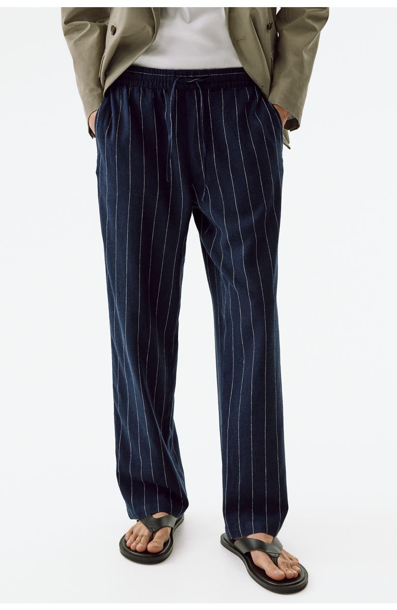 H&M Relaxed-fit linen-blend pants, Alternate, color, Navy Blue/Striped